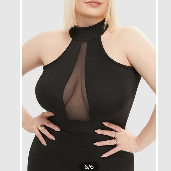 Mock Neck Contrast Mesh Cut Out Dress - Picture 6 of 10